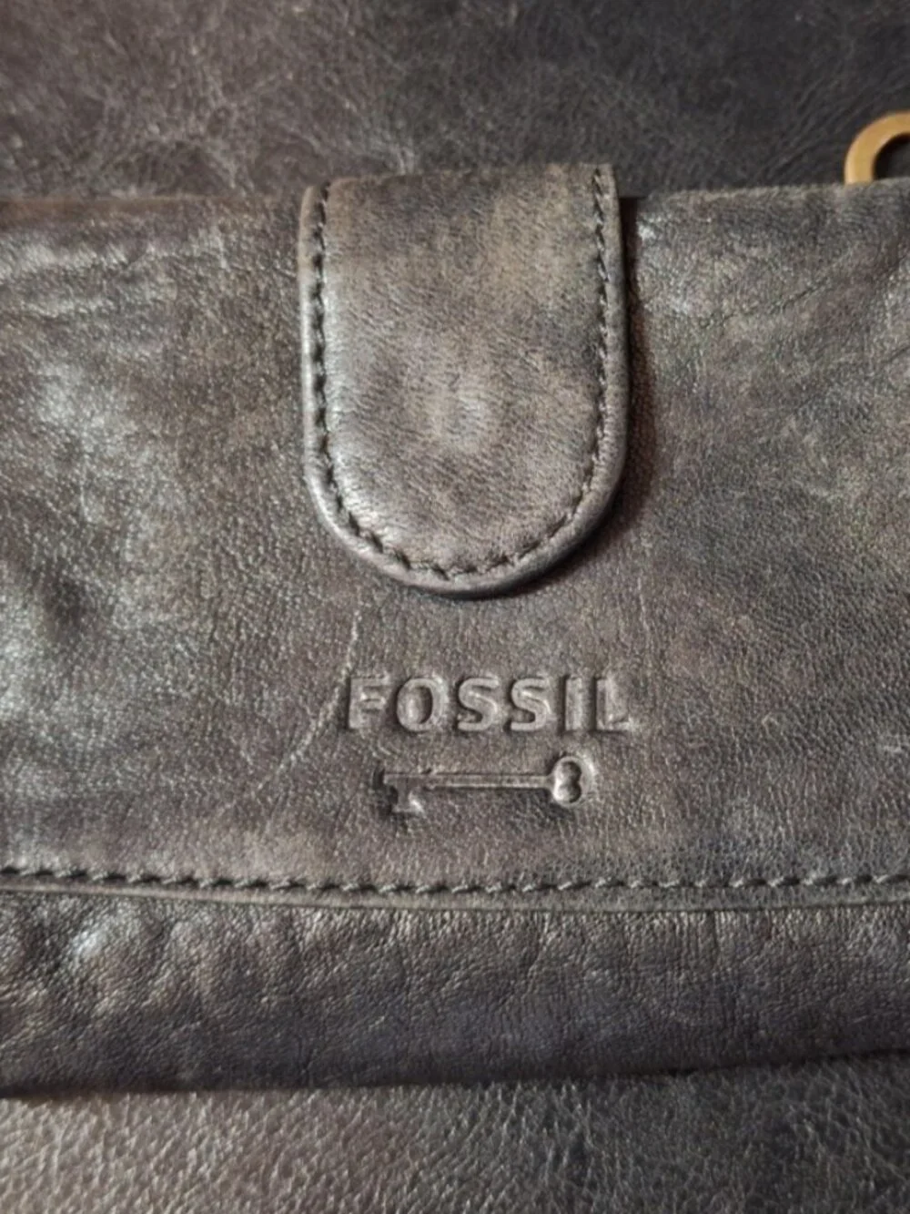 Fossil Black Smooth Leather Double Zip Coin Pouch Wallet Vintage Key Pulls Soft